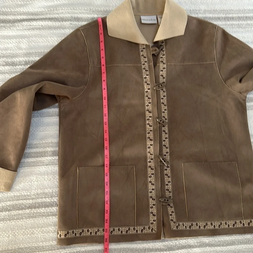 Alfred Dunner Womens Faux Suede Jacket Brown Embroidered Cottagecore‎ Size 12